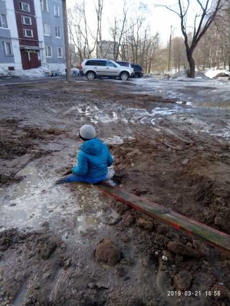 В Выборге Ленинградской области ребенок во дворе дома провалился в “болото” 1