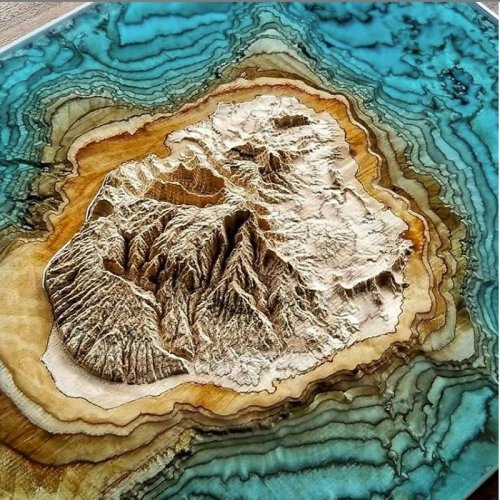 Геолог вырезает из дерева 3D-карты, чтоб показать как красива наша планетка (9 фото) 233