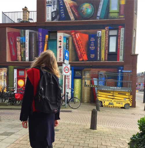 Уличные художники превратили жилой дом в Утрехте в книжный стеллаж (5 фото)