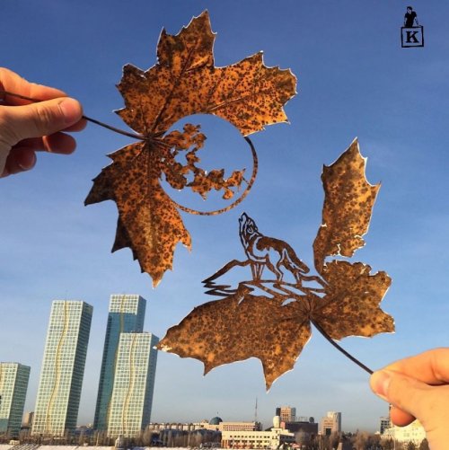 Художник дарит листьям вторую жизнь, вырезая на них силуэты (23 фото)
