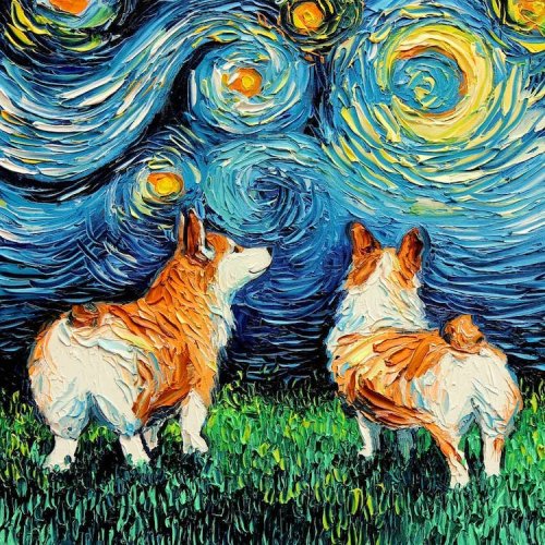 Художница пишет портреты собак в стиле "Звёздной ночи" Ван Гога (20 фото)