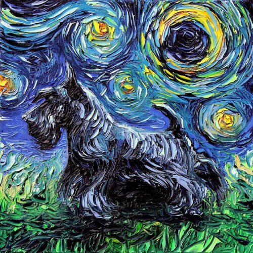 Художница пишет портреты собак в стиле "Звёздной ночи" Ван Гога (20 фото)
